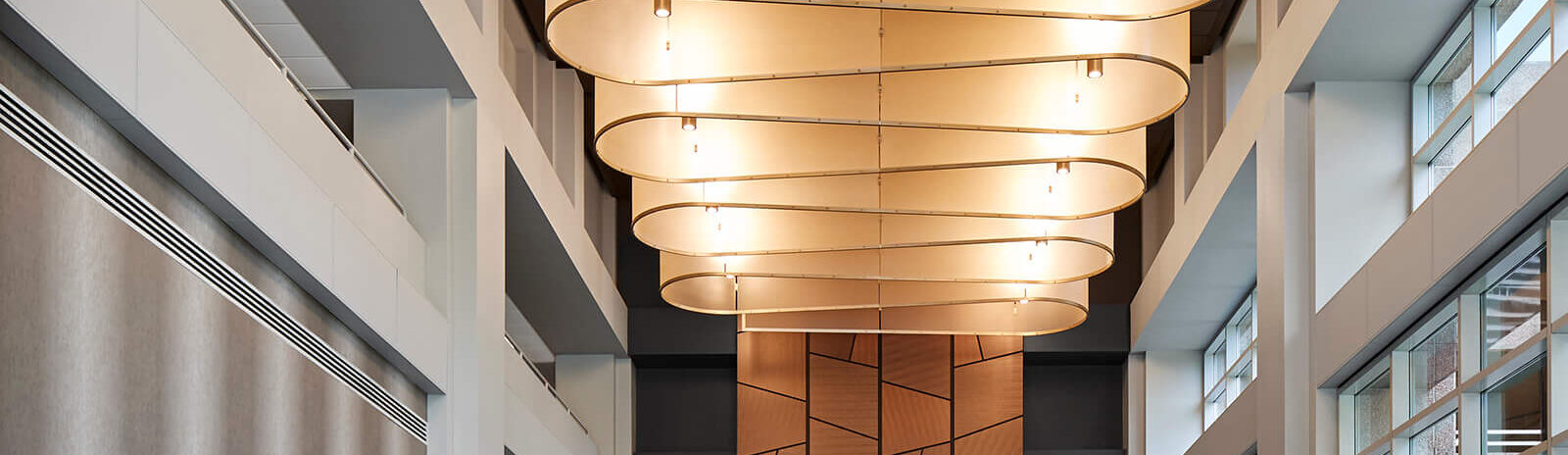 Stamford Tower lobby with artful ceiling lighting.